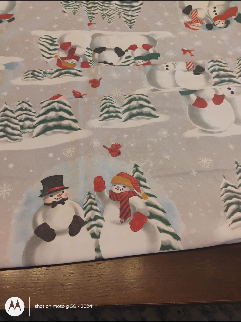 Holiday Snowman Shower Curtain- Grey with Red Accents